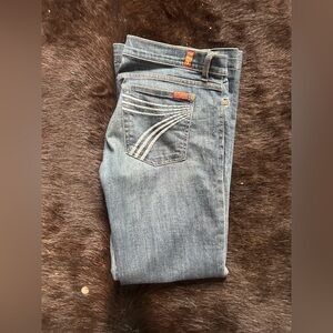 7 For All Mankind Blue Denim Pocket Jeans with White Stitching and Red Tab